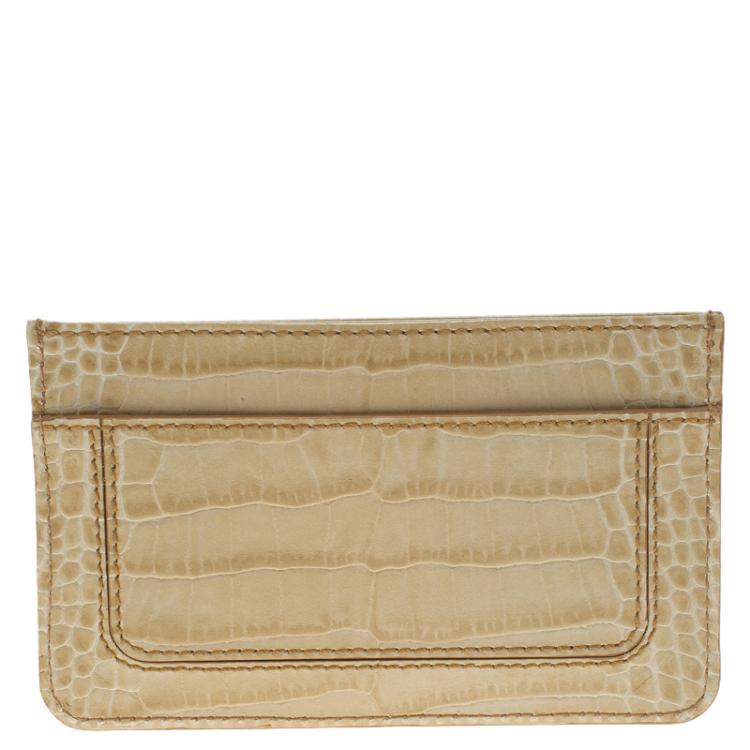 Pre Owned Montblanc Beige Croc Embossed Leather Card Holder