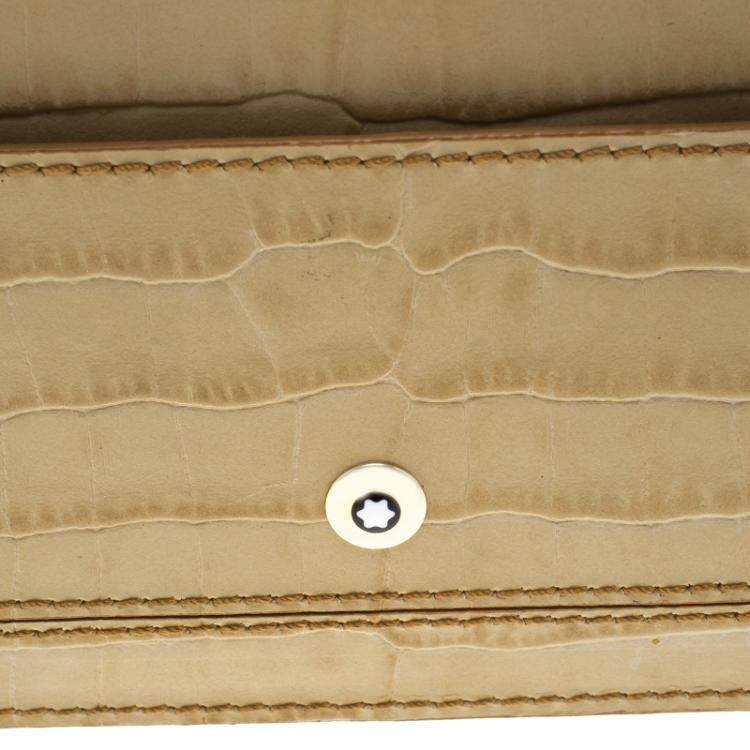 Pre Owned Montblanc Beige Croc Embossed Leather Card Holder