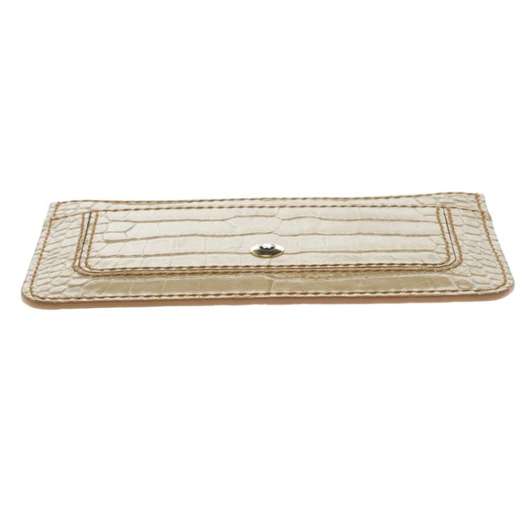 Pre Owned Montblanc Beige Croc Embossed Leather Card Holder