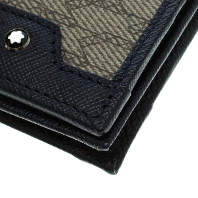 Pre Owned Montblanc Blue Coated Canvas and Leather Signature Card Holder