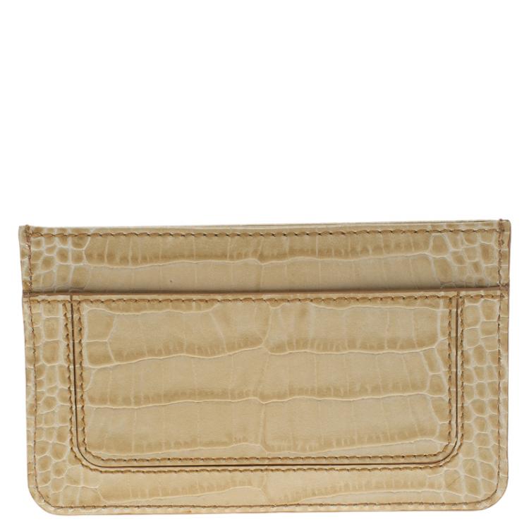 Pre Owned Montblanc Beige Croc Embossed Leather Card Holder