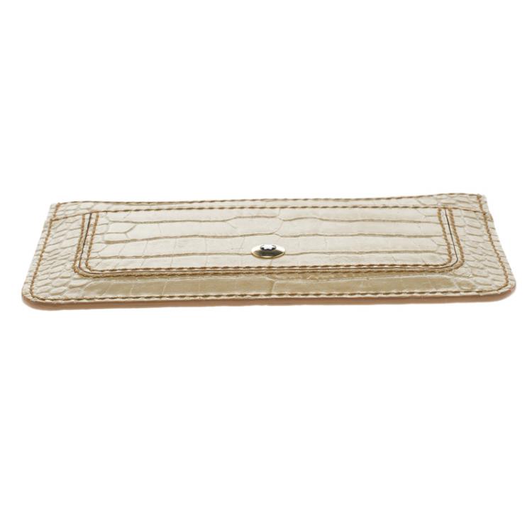 Pre Owned Montblanc Beige Croc Embossed Leather Card Holder