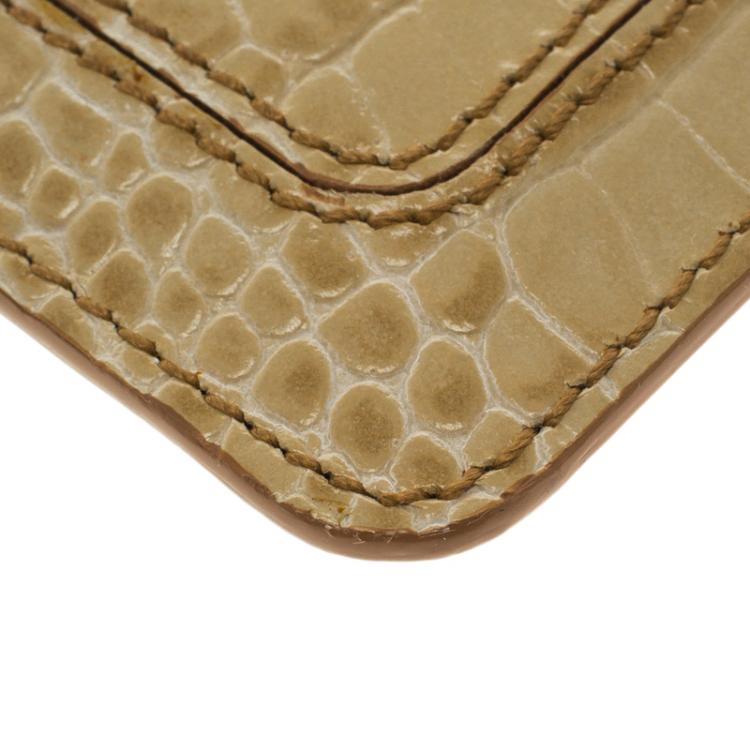 Pre Owned Montblanc Beige Croc Embossed Leather Card Holder