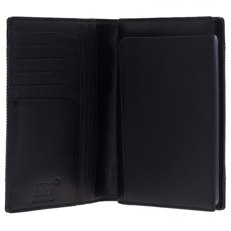 Pre Owned Montblanc Black Leather and Woven Jacquard Passport Holder
