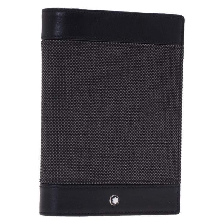 Pre Owned Montblanc Black Leather and Woven Jacquard Passport Holder