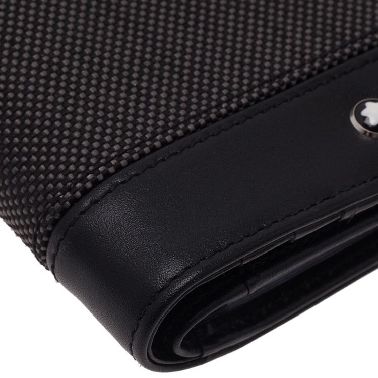 Pre Owned Montblanc Black Leather and Woven Jacquard Passport Holder