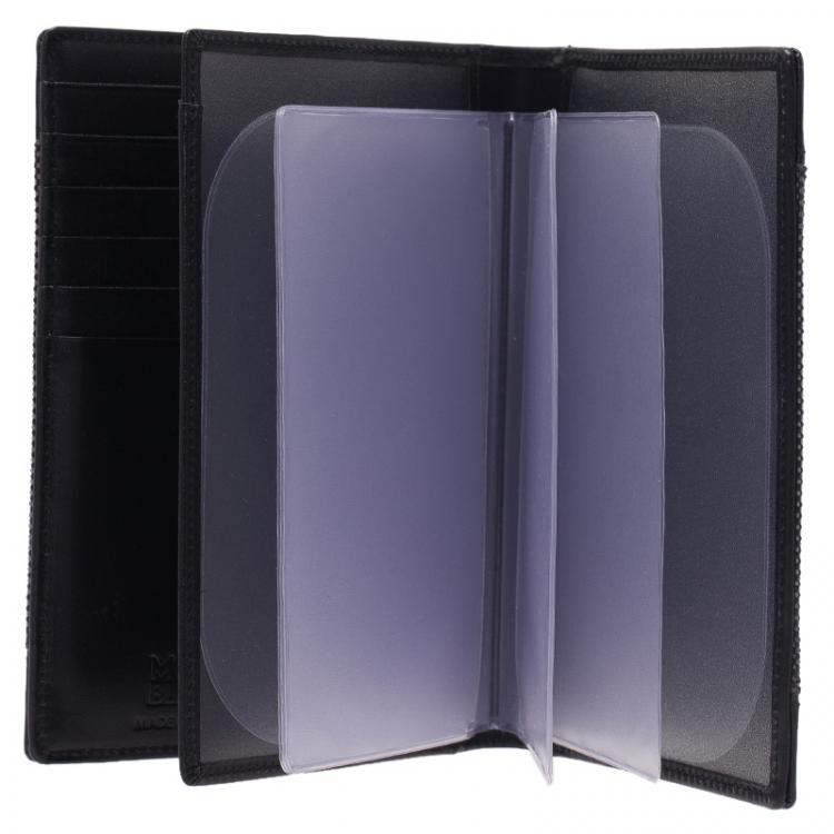 Pre Owned Montblanc Black Leather and Woven Jacquard Passport Holder
