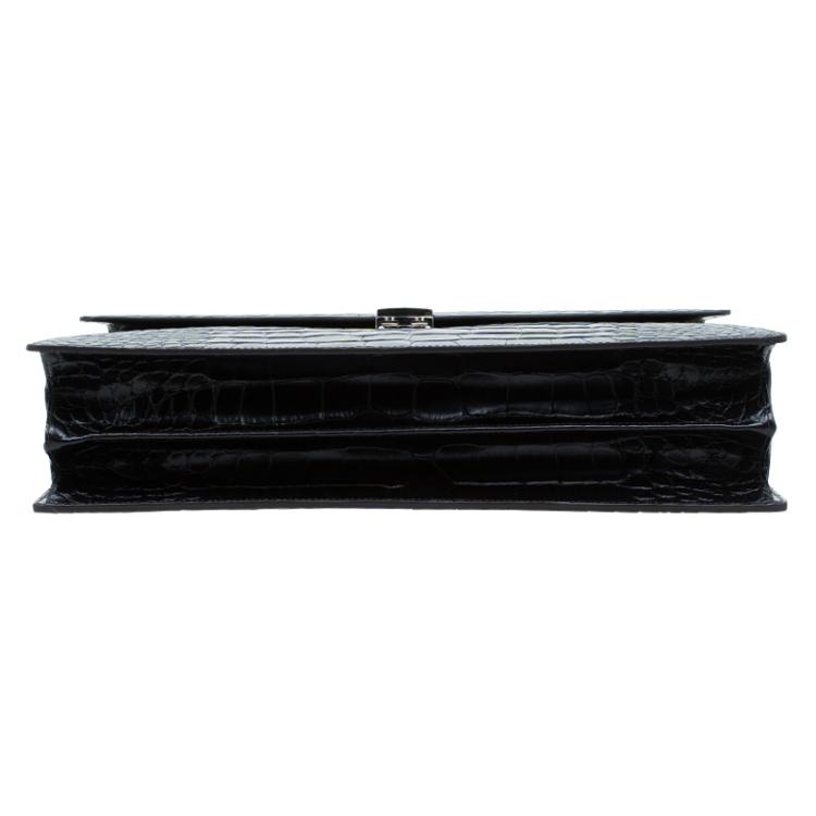 Pre Owned Montblanc Black Alligator Embossed Double Gusset Briefcase