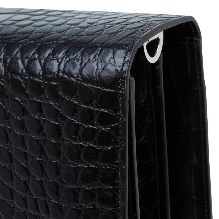 Pre Owned Montblanc Black Alligator Embossed Double Gusset Briefcase