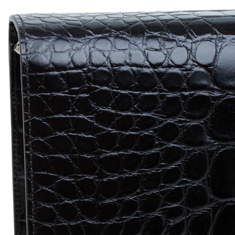 Pre Owned Montblanc Black Alligator Embossed Double Gusset Briefcase