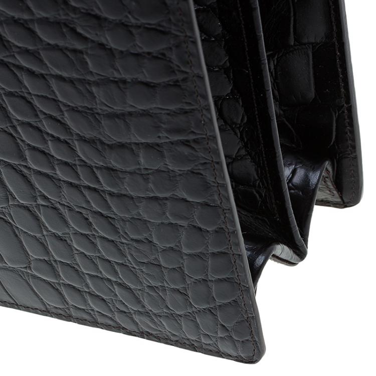 Pre Owned Montblanc Black Alligator Embossed Double Gusset Briefcase