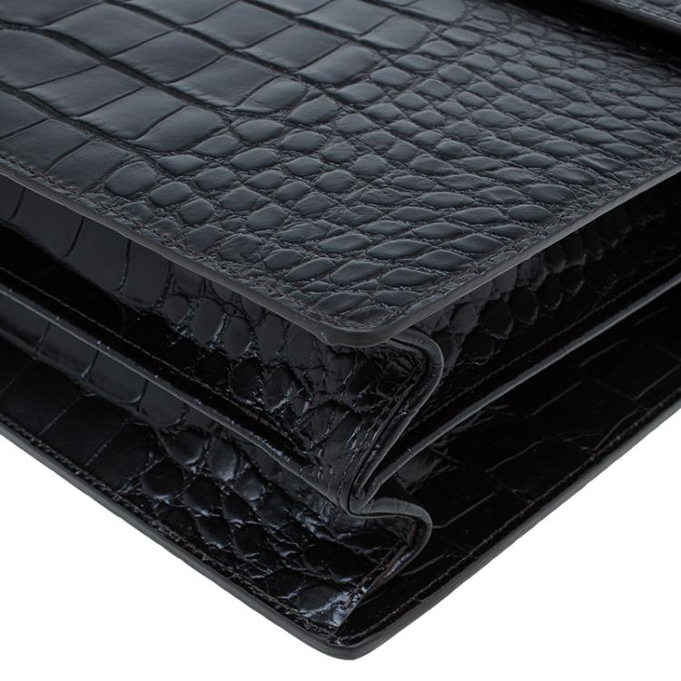 Pre Owned Montblanc Black Alligator Embossed Double Gusset Briefcase