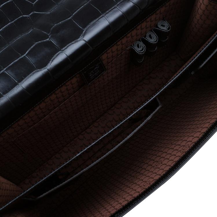 Pre Owned Montblanc Black Alligator Embossed Double Gusset Briefcase