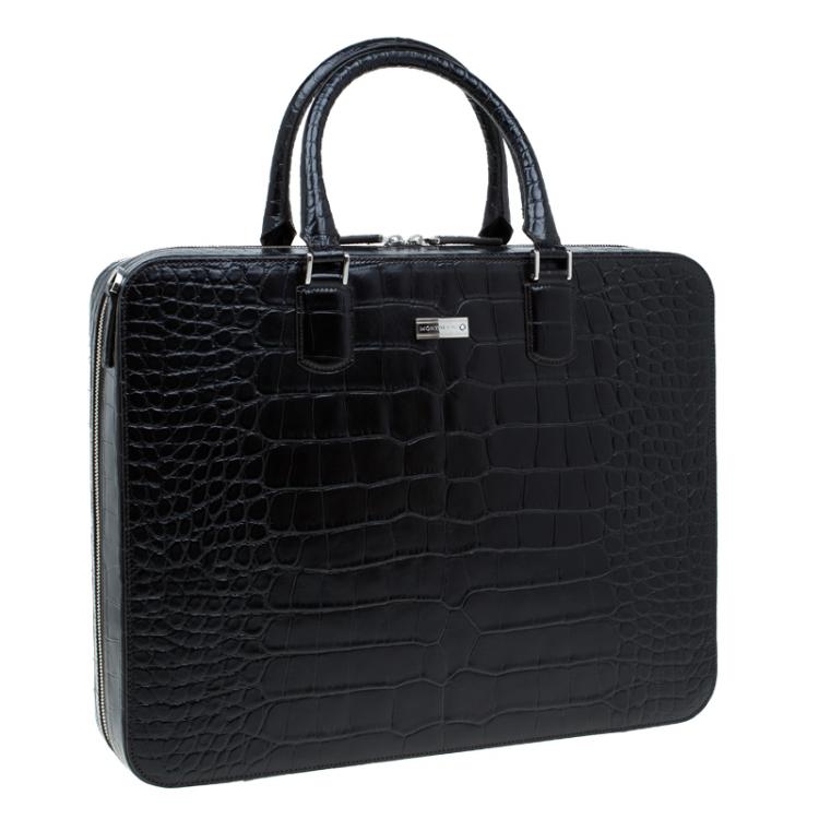 مملوكة مسبقًا Montblanc Black Croc Embossed Meisterstuck Briefcase