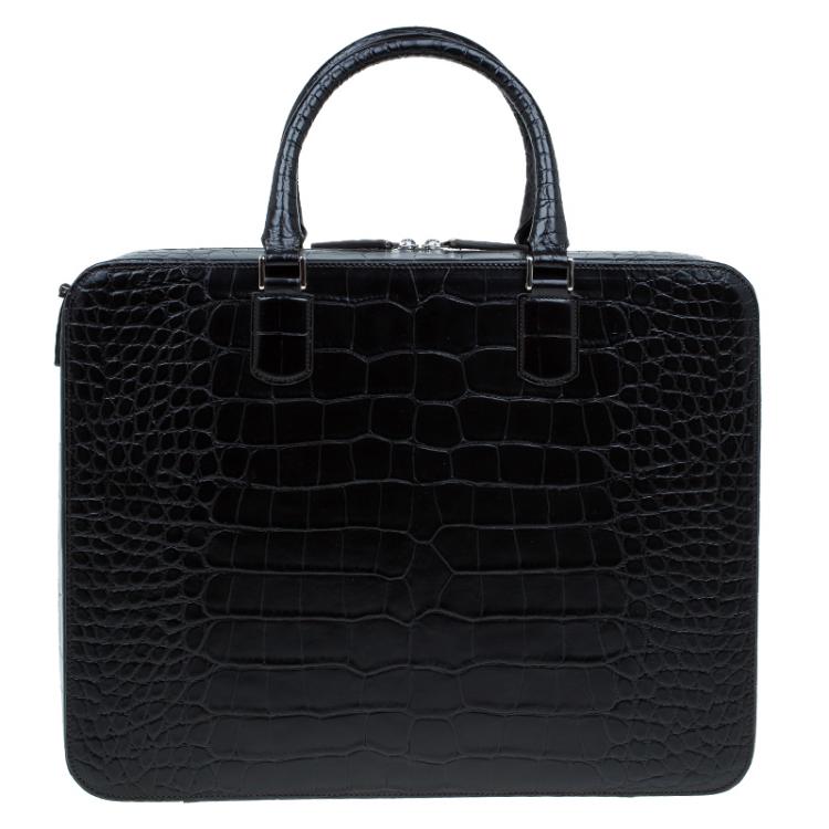 مملوكة مسبقًا Montblanc Black Croc Embossed Meisterstuck Briefcase
