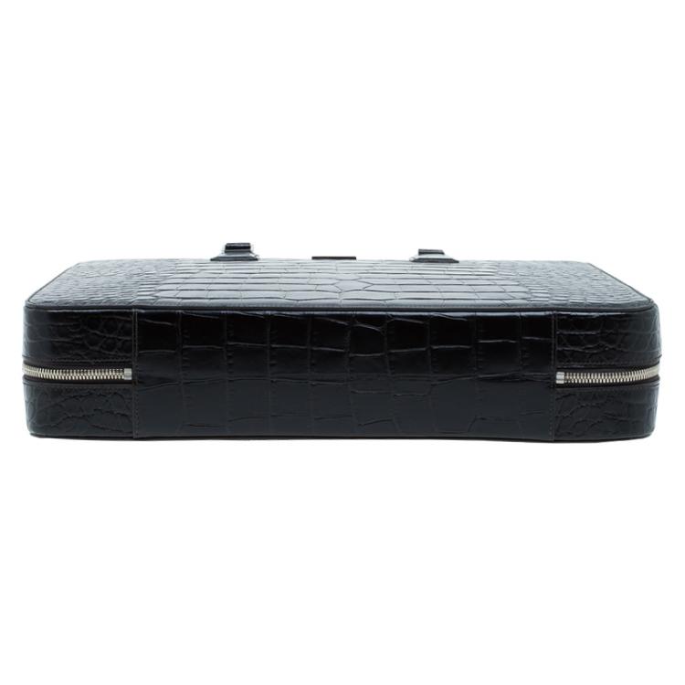 مملوكة مسبقًا Montblanc Black Croc Embossed Meisterstuck Briefcase