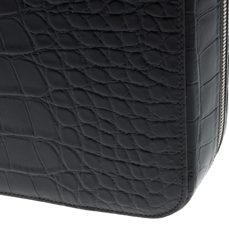 مملوكة مسبقًا Montblanc Black Croc Embossed Meisterstuck Briefcase