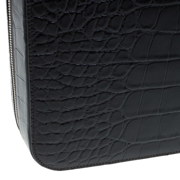 مملوكة مسبقًا Montblanc Black Croc Embossed Meisterstuck Briefcase