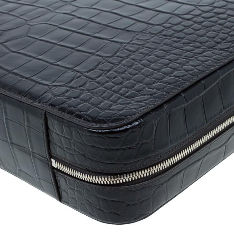 مملوكة مسبقًا Montblanc Black Croc Embossed Meisterstuck Briefcase