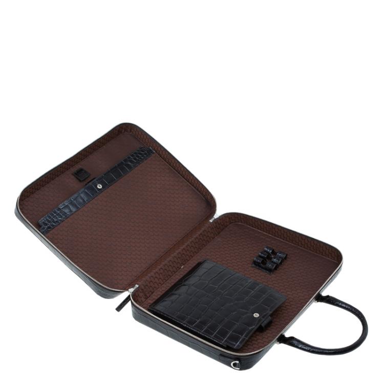 مملوكة مسبقًا Montblanc Black Croc Embossed Meisterstuck Briefcase