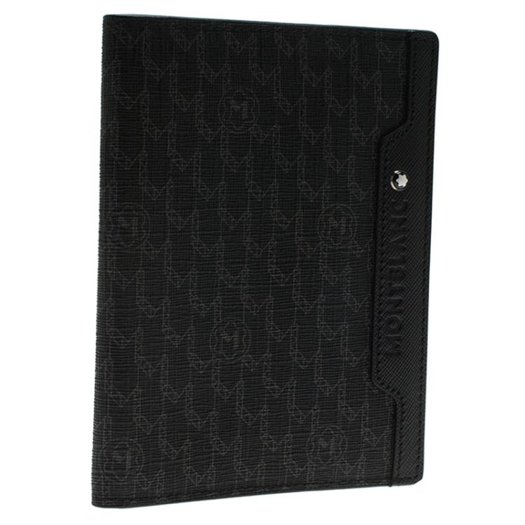 Pre Owned Montblanc Black Leather and Signature Canvas Passport Holder 