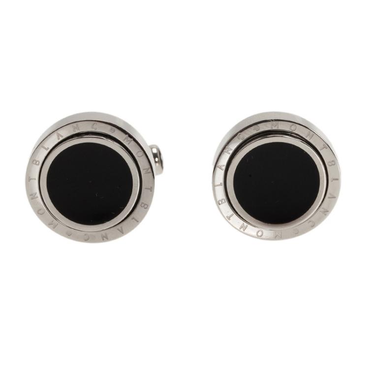 Pre Owned Montblanc Onyx Rotating Stainless Steel Cufflinks
