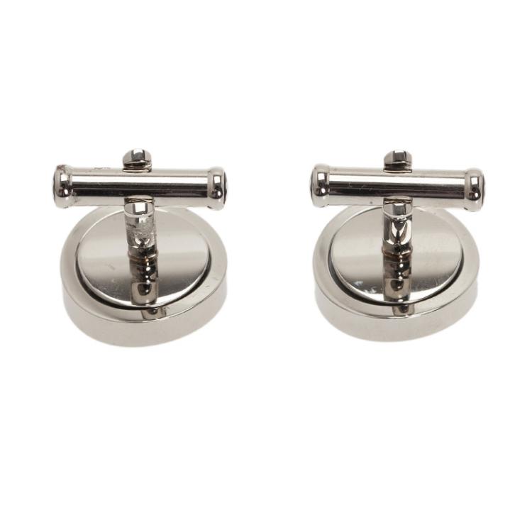Pre Owned Montblanc Onyx Rotating Stainless Steel Cufflinks