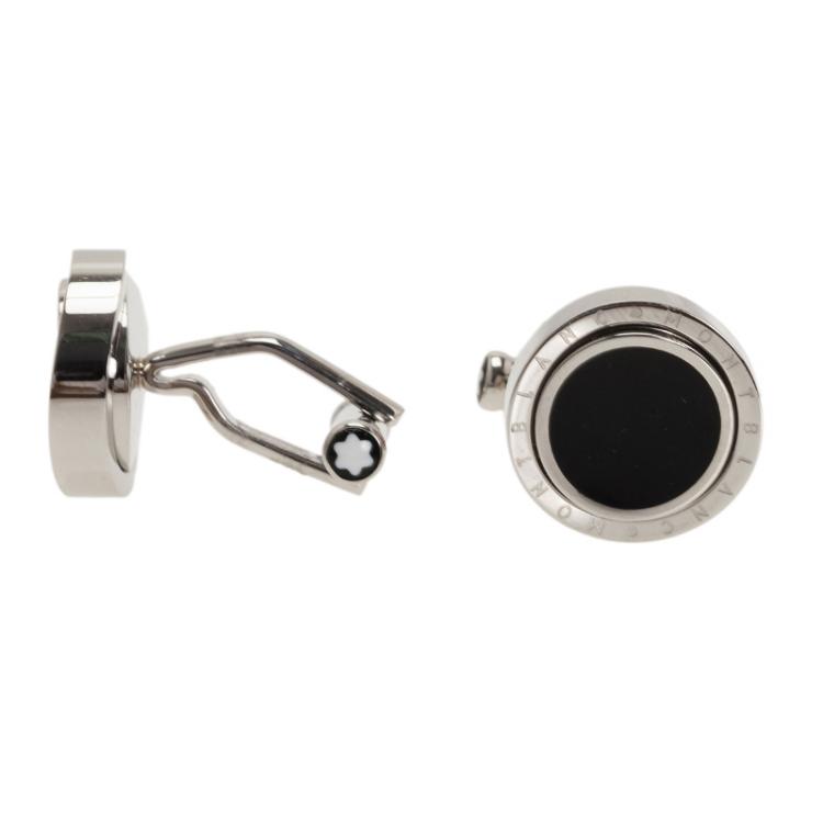 Pre Owned Montblanc Onyx Rotating Stainless Steel Cufflinks
