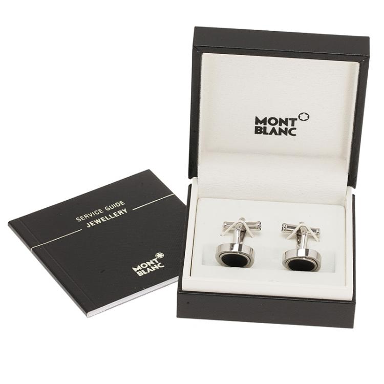 Pre Owned Montblanc Onyx Rotating Stainless Steel Cufflinks