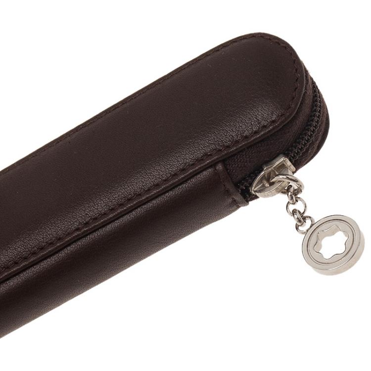 مملوكة مسبقًا Montblanc Brown Leather Meisterstuck Zip Pen Pouch