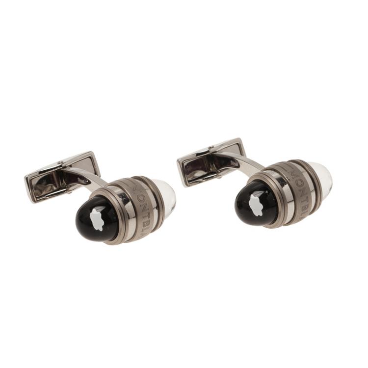 Pre Owned Montblanc Silver and Black Stainless Steel Urban Walker Men's Cufflinks