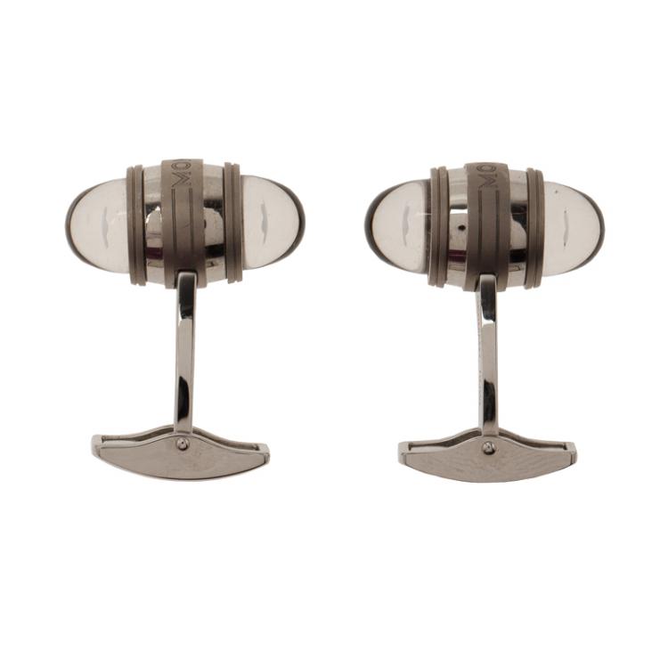 Pre Owned Montblanc Silver and Black Stainless Steel Urban Walker Men's Cufflinks