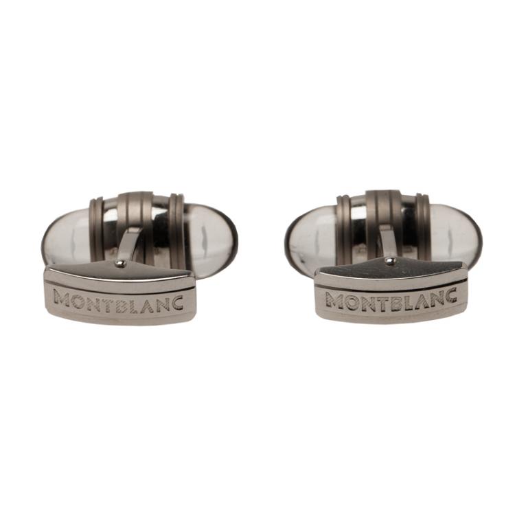 Pre Owned Montblanc Silver and Black Stainless Steel Urban Walker Men's Cufflinks