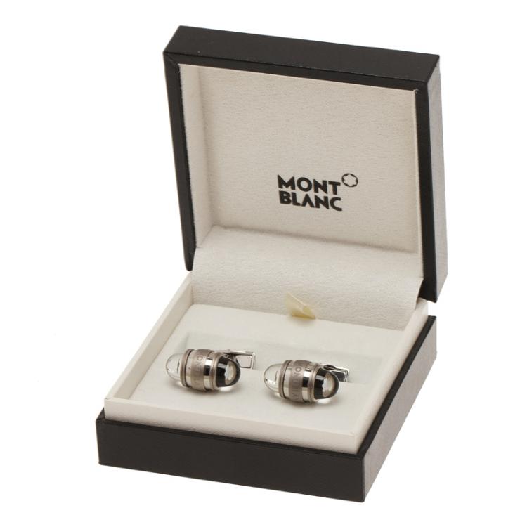 Pre Owned Montblanc Silver and Black Stainless Steel Urban Walker Men's Cufflinks
