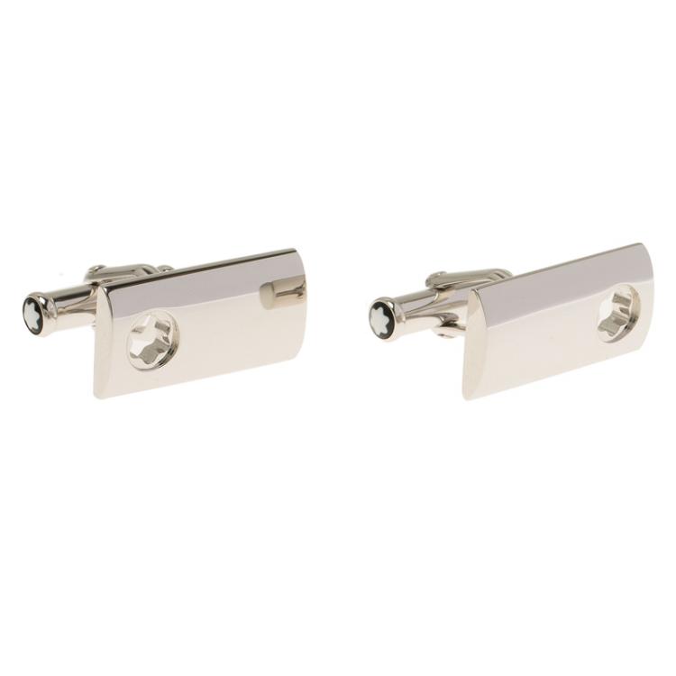 Pre Owned Montblanc Sterling Silver Rectangular Star Cut Cufflinks