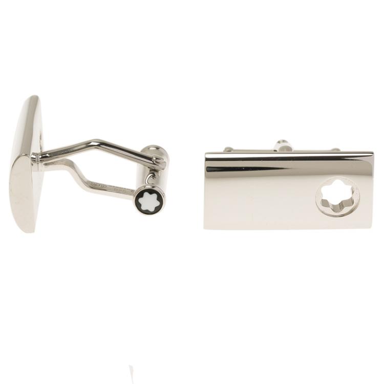 Pre Owned Montblanc Sterling Silver Rectangular Star Cut Cufflinks