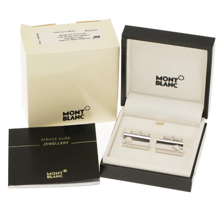 Pre Owned Montblanc Sterling Silver Rectangular Star Cut Cufflinks