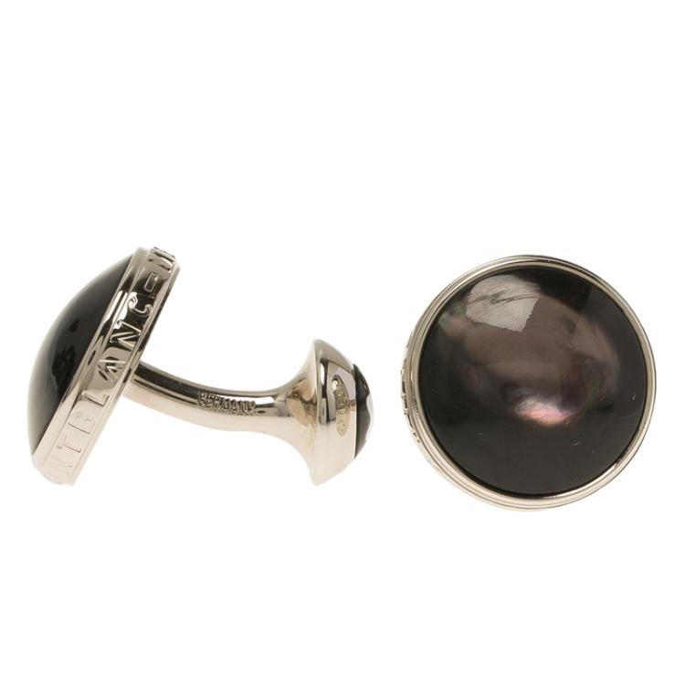 Pre Owned Montblanc Meisterstuck Black Mother Of Pearl Stainless Steel Men's Cufflinks