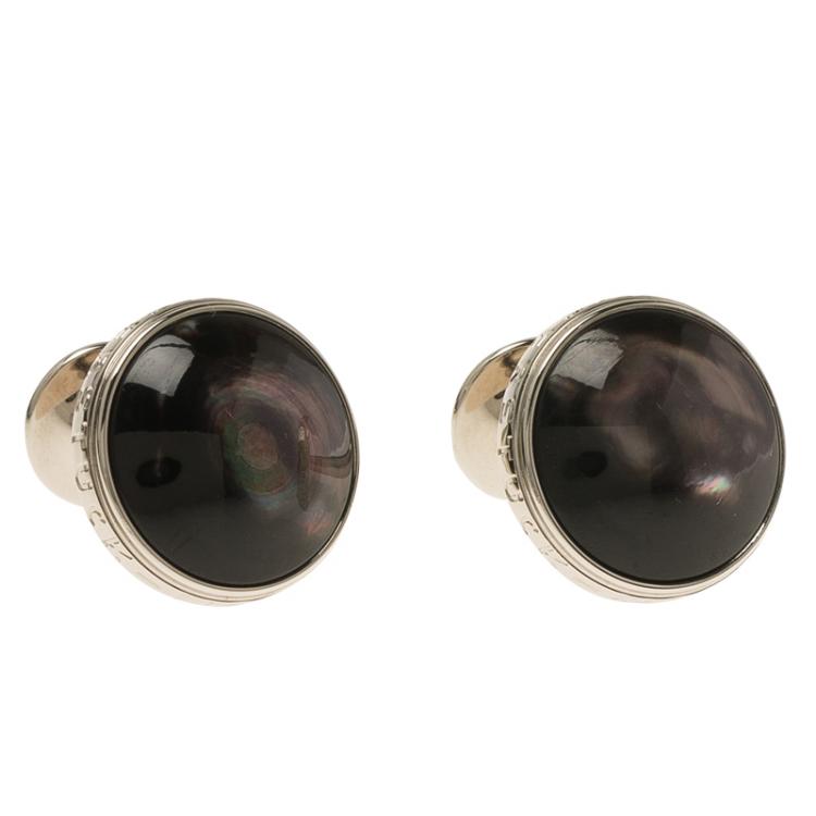 Pre Owned Montblanc Meisterstuck Black Mother Of Pearl Stainless Steel Men's Cufflinks