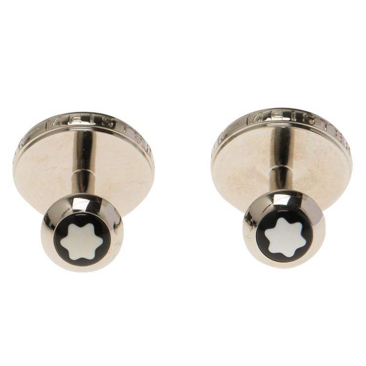 Pre Owned Montblanc Meisterstuck Black Mother Of Pearl Stainless Steel Men's Cufflinks