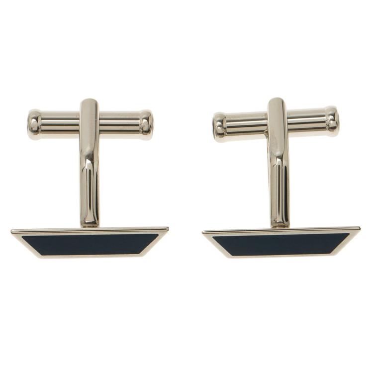 Pre Owned Montblanc Iconic Blue and Black Lacquer Steel Bar Cufflinks