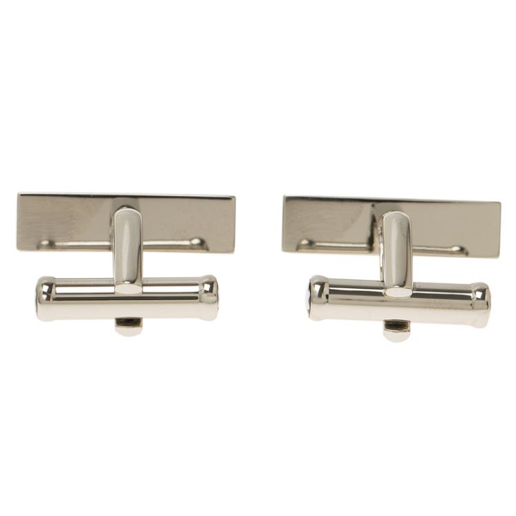 Pre Owned Montblanc Iconic Blue and Black Lacquer Steel Bar Cufflinks