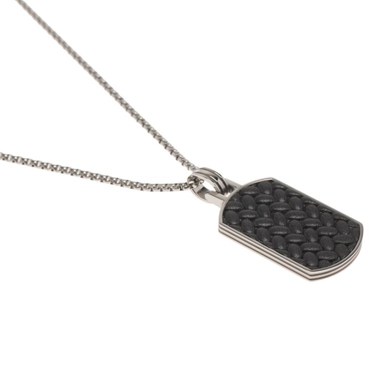 Pre Owned Montblanc Men's Monograin Collection Leather Inlay Tag Steel Pendant Necklace