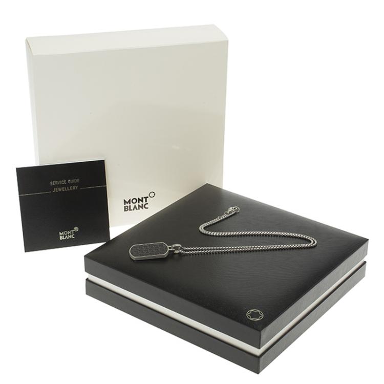 Pre Owned Montblanc Men's Monograin Collection Leather Inlay Tag Steel Pendant Necklace