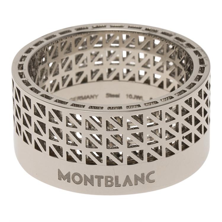 Pre Owned Montblanc Graphic Cutout Steel Band Ring Size 64