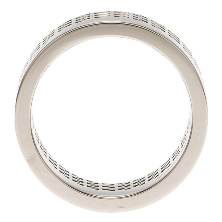 Pre Owned Montblanc Graphic Cutout Steel Band Ring Size 64