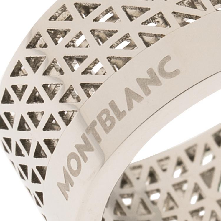Pre Owned Montblanc Graphic Cutout Steel Band Ring Size 64