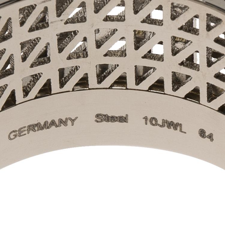 Pre Owned Montblanc Graphic Cutout Steel Band Ring Size 64