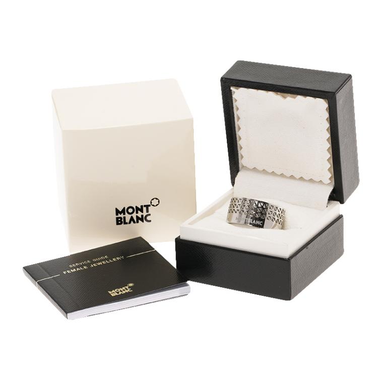Pre Owned Montblanc Graphic Cutout Steel Band Ring Size 64