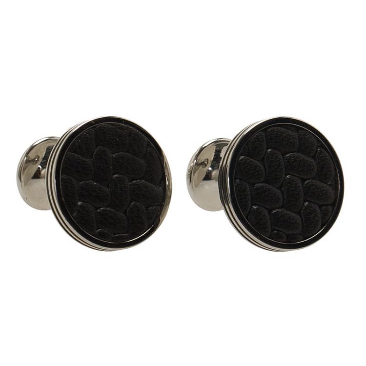 Pre Owned Montblanc Monograin Brown Leather Inlay Steel Cufflinks